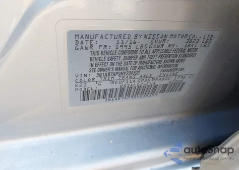 2017 Nissan Sentra Sv z USA, uszkodzony, nr VIN 3N1AB7AP9HY234399